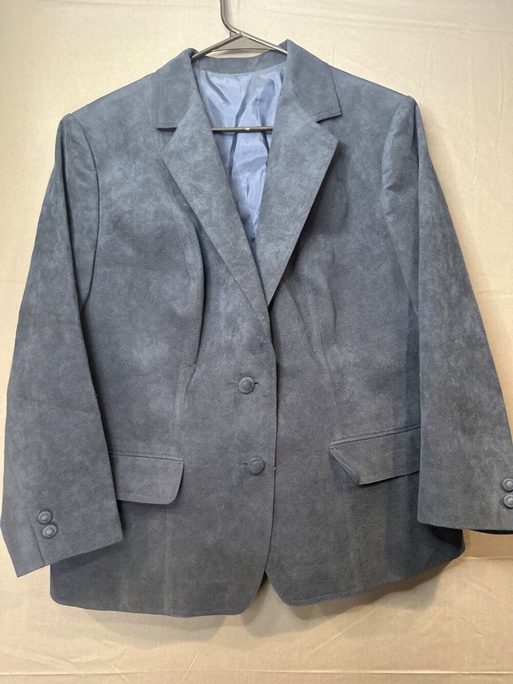 Vintage Tak Tak Tailor Hong Kong Women’s Navy Blue Suede-Look Blazer Jacket